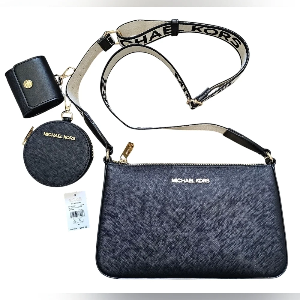 Michael Kors Black Leather Jet Set Travel Crossbody, NEW With Tags!